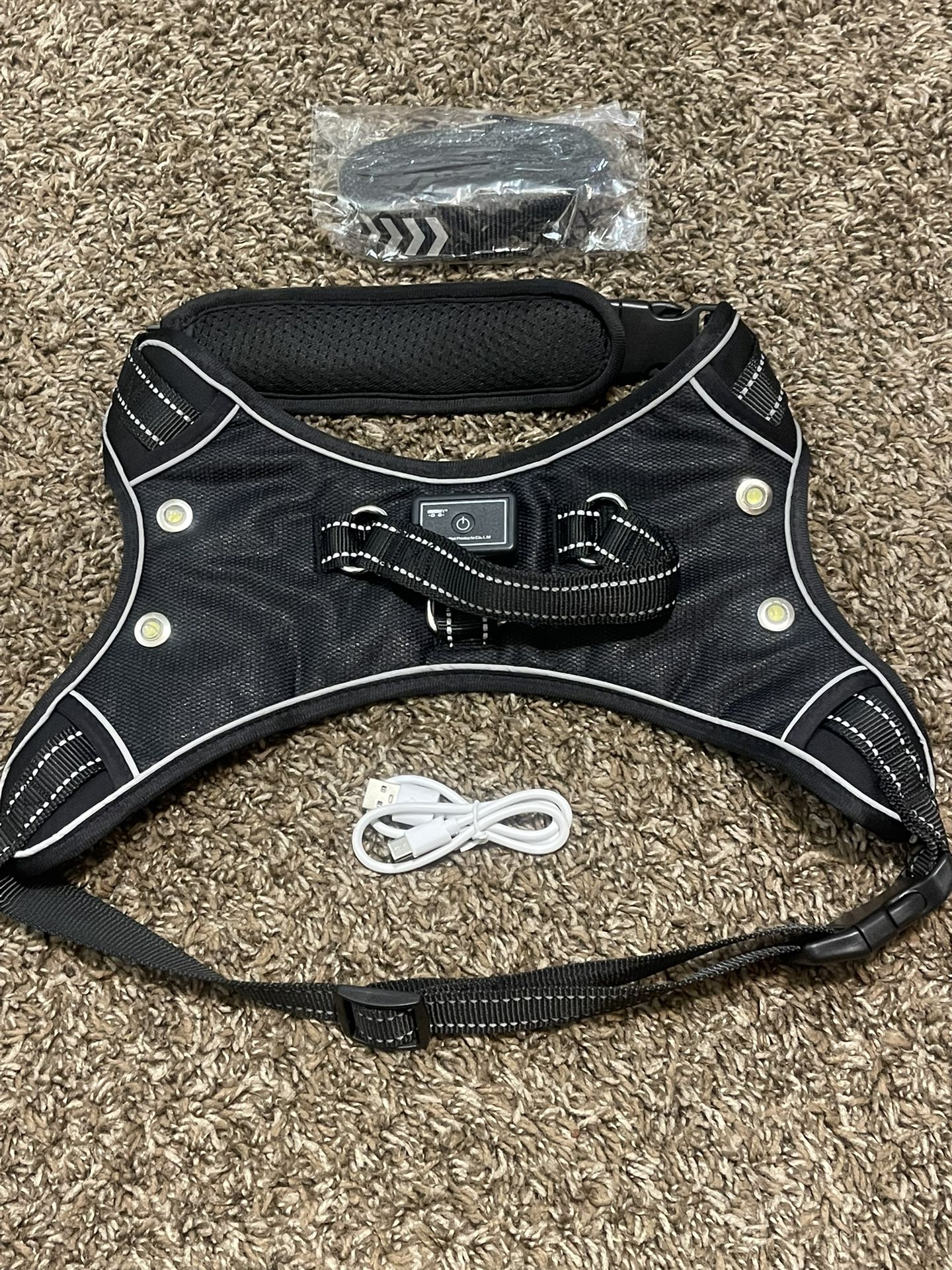 TECSPACE No Pull Light Up XL Dog Harness and Leash Set, Escape Proof Reflective Adjustable Soft Padded Pet Vest with Easy Control Handle