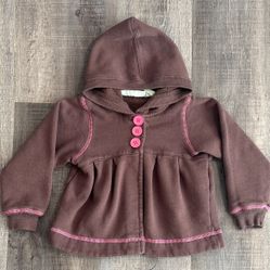 Toddler Girls Size 4T Brown Hooded Sweatshirt with Pink Trim and Buttons