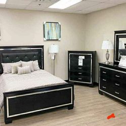 Black LED Bedroom Set Queen & King Bed, Dresser, Mirror, Nightstand, Chest 