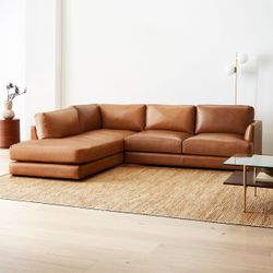 West Elm Haven Leather 2-Piece Bumper Chaise Sectional (108") - $2,700 (Bushwick)