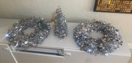 Silver Sequence Christmas Tree Wreath Bundle