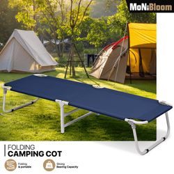 Folding Camping Cot Outdoor Camping Bed Portable Sleeping Bed with Protective Cover for Hiking Backpacking, Navy Blue