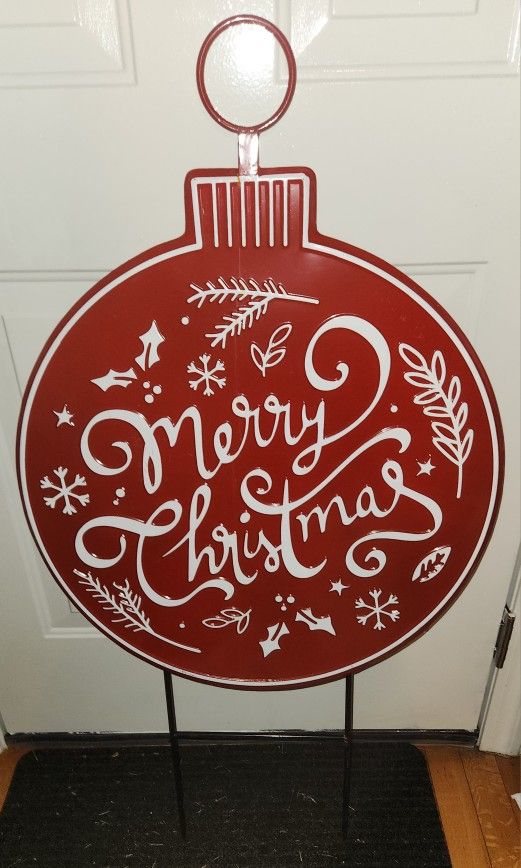 Merry Christmas Ornament Metal Garden Stake