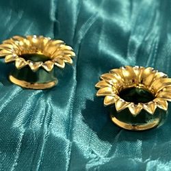 12mm Gold Double Flare Sunflower Plugs Body Jewelry Gauges