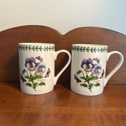 Pair of Portmeirion Pimpernel Botanic Garden Pansy Mugs just under 4” tall 