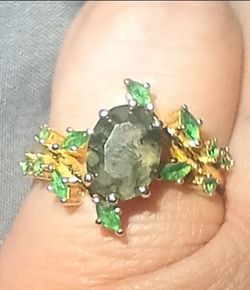 Ladies Moss Agate Emerald 925 silver ring  size 6