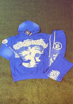 Hellstar blue and white hoodie and sweatpants set