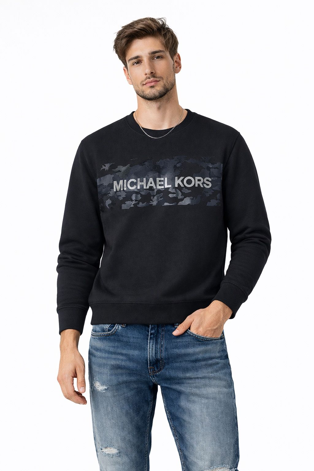 Michael Kors Black Camo Pattern Crewneck Sweatshirt Size M