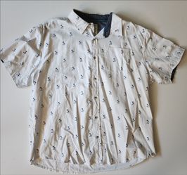 Free Planet White Short-Sleeve Button-Up Shirt w/ Navy Palm Motif mens size XXL