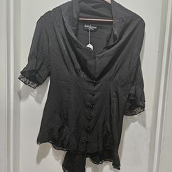 Ladies 10 Scarlet Darkness Black Button-Up Blouse with Lace Trim
