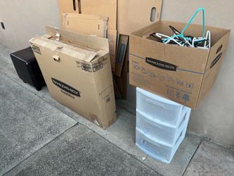 !! FREE !! Moving supply Banker Boxes, Ottoman, Plastic Hangers, Plastic Storage Cabinet