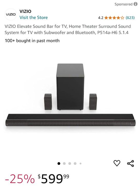 Vizio Elevate Soundbar With Speaker And Subwoofer For TV With Bluetooth 