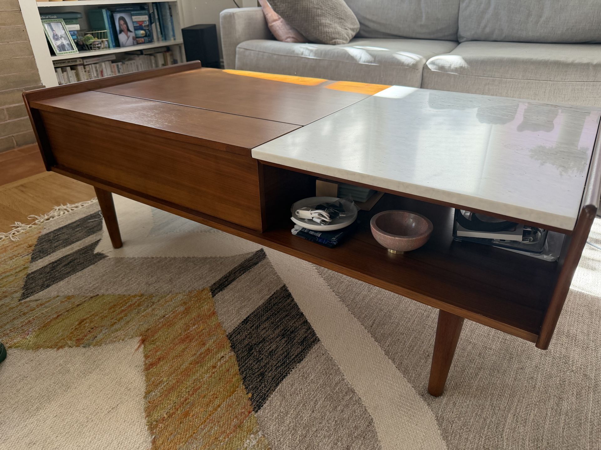 West Elm Walnut and Marble Coffee Table