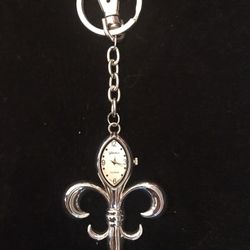 Vintage Geneva Silvertone Fleur-de-lis Keyring Watch   