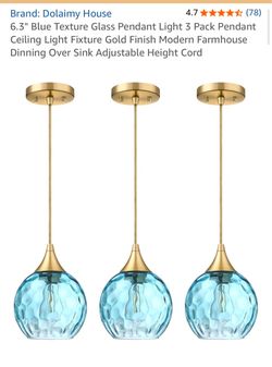 DOLAIMY blue textured glass 3 PK pendant lights