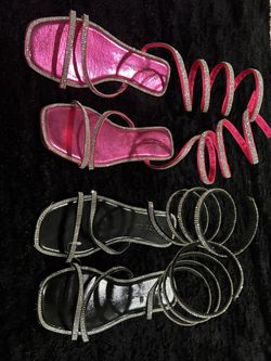 sparkly wrap sandals pink and black bling