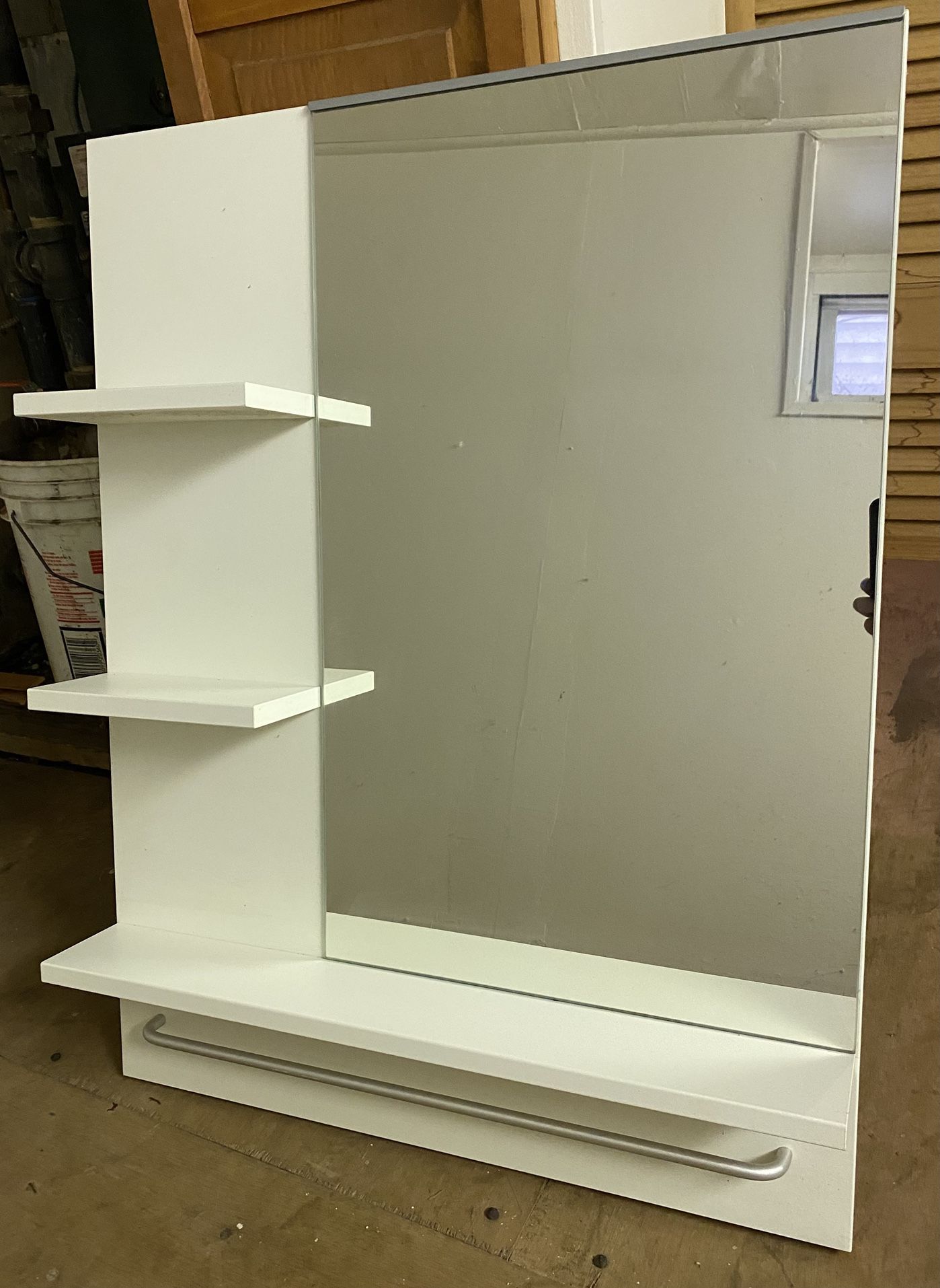 IKEA Bathroom Mirror, 2 Small Shelves, 1 Long Shelf With Towel Bar