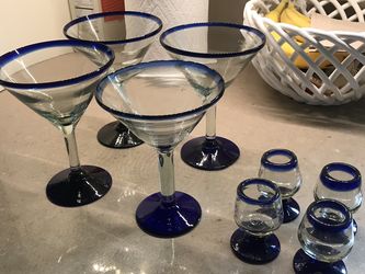 Mexican Glass Martini And Shot Glasses 8 Pieces