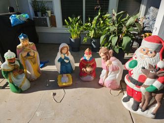Blow Mold Nativity Set with Santa Figure