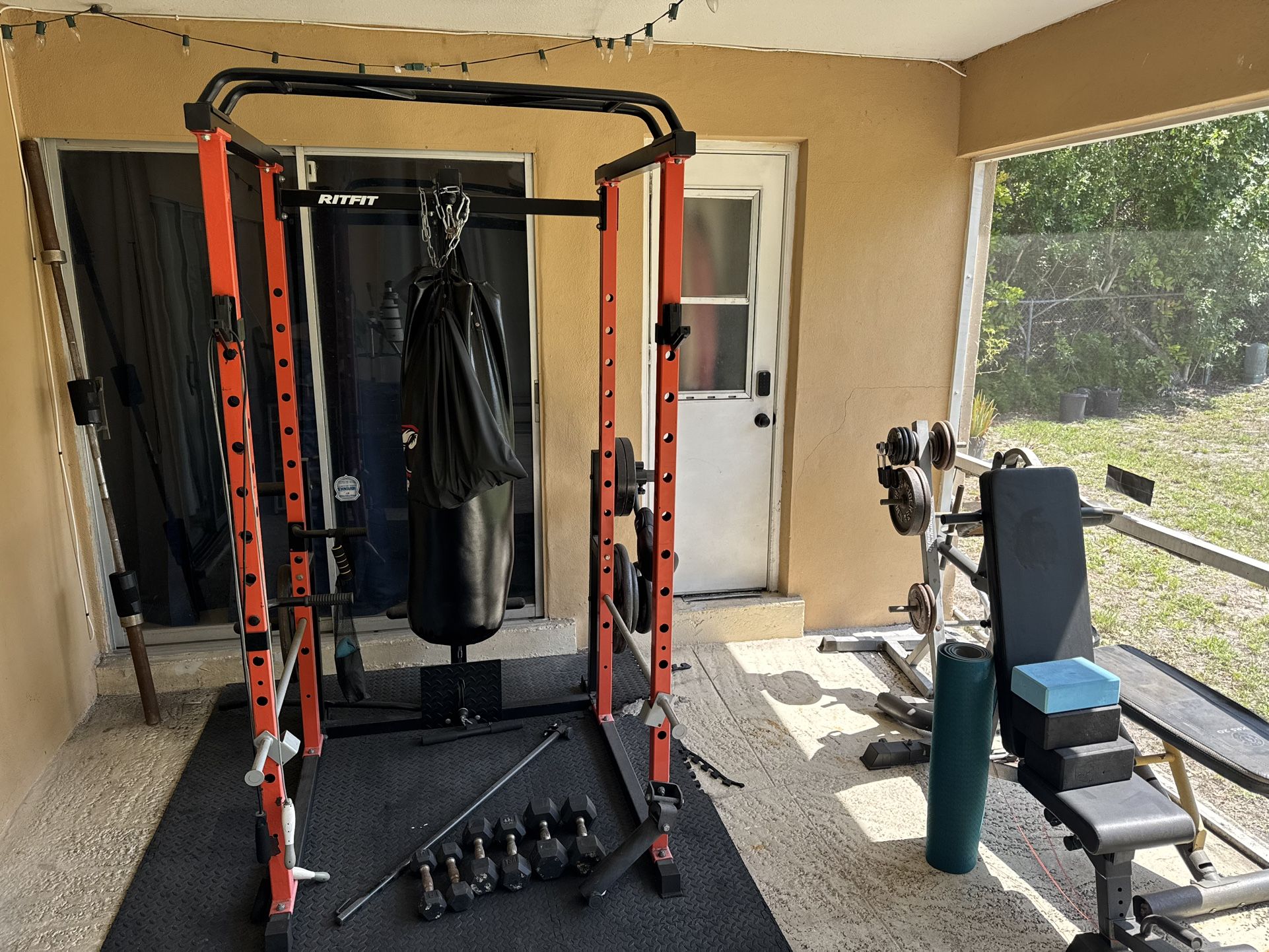 💪 Home Gym Setup – Rack, Bench, Weights, Bag & More! 🥊