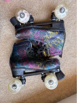 Black Roller Skates with Neon Lightning Graphic women’s size 8