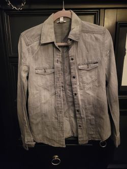 Women's Gray Washed Denim shirt jacket