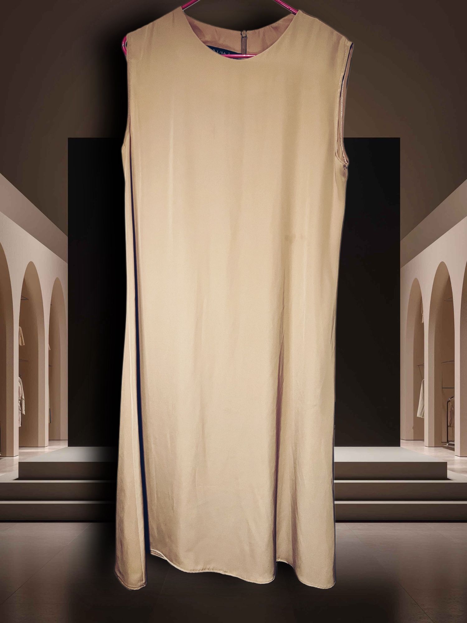 Beige Sleeveless Long Dress β Size L (Made in Egypt)
