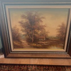 Original Oil Painting Country Scene 28x25 With Frame