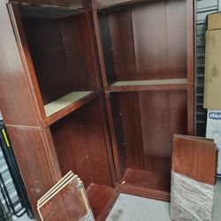 Set of 2 Brown Wood Bookshelves – 4 Sections Each, Adjustable Shelves