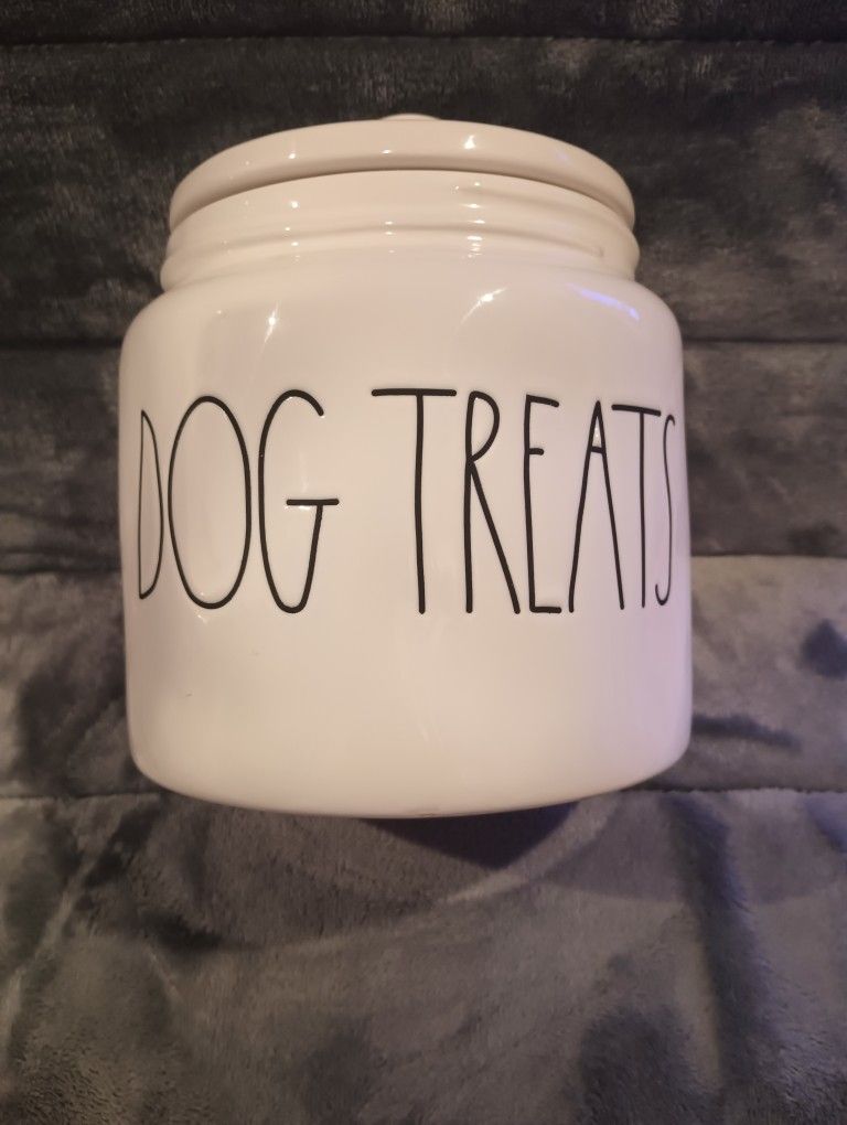 Rae Dunn DOG TREATS Canister LL Long Letter Farmhouse Magenta