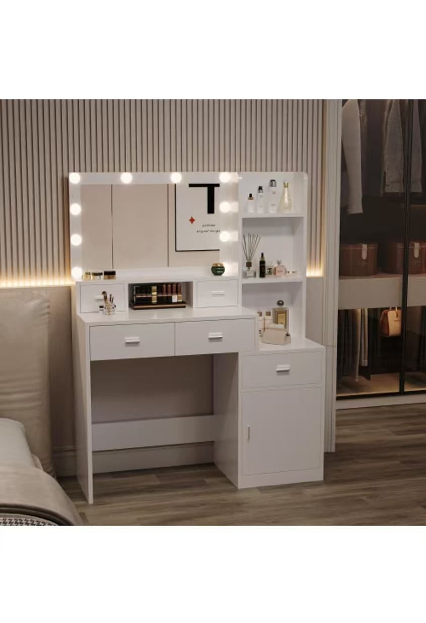 Vanity Desk with Mirror and Lights, Makeup Vanity Desk Table with Drawers and Cabinet $ 100