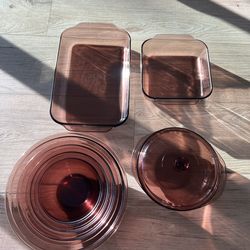 Pyrex cranberry 7pcs