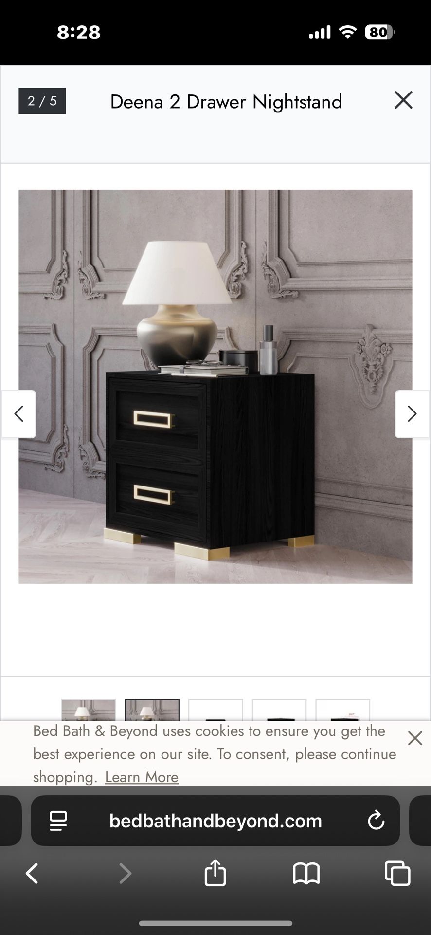 Black 2 Drawer Nightstand