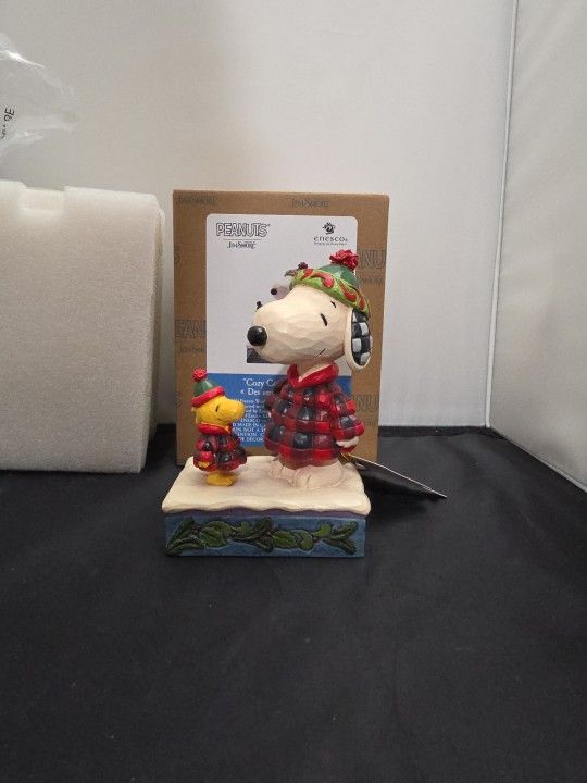 Jim Shore Snoopy / Woodstock Plaid Puffer 'Cozy Companions' NIB (UQ)