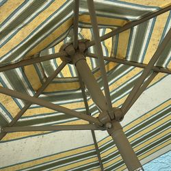  Patio Umbrella – Yellow & Green Stripes, Used Less Than 6 Months.