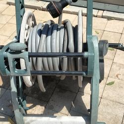 90ft hose w/ suncast hose reel & quality HD adj spray nozzle garden lawn pool boat car wash dock