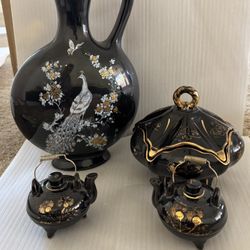 Vintage Relco Japan Footed Kettle Tea Pot Salt Pepper Shakers, Candy Dish And vase