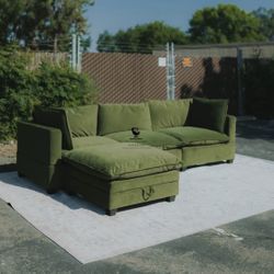 Olive Velvet Kova Cloud Couch Sectional Sofa