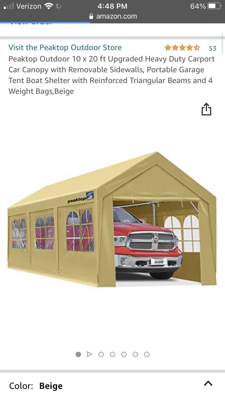 Peaktop Outdoor Carport Car Canopy Heavy Duty 10’x20’