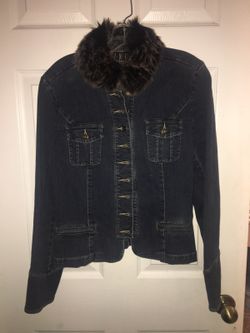 INC jean jacket with fur collar