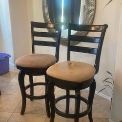 Set of 2 Swivel Bar Stools – Solid Wood | Needs Reupholstering