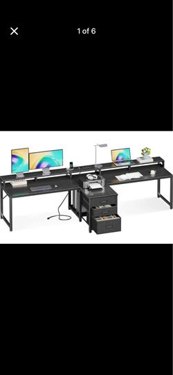 94" Two Person Computer Desk with Power Outlet & USB Ports