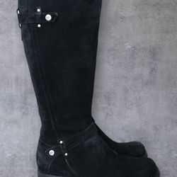 UGG Australia Jillian Riding Boots Wmns Sz 7.5 Black Suede Shearling Equestrian Knee High Shoes 