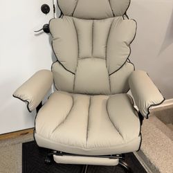 Brand New Beige Vegan Leather Tall Back Big & Tall Executive Office Chair w/Slide Out Footrest