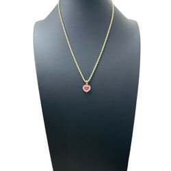 18” 10K Yellow Gold Rope Necklace With 10K Cubic Zirconia Heart