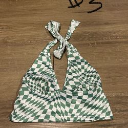 Green and White Checkered Halter Top