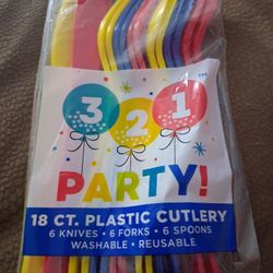 4 Bags Of  Colorful Plastic Utensils Set for 6, 18 pc