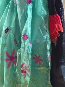 Girls Princess Costume Dress Green Floral