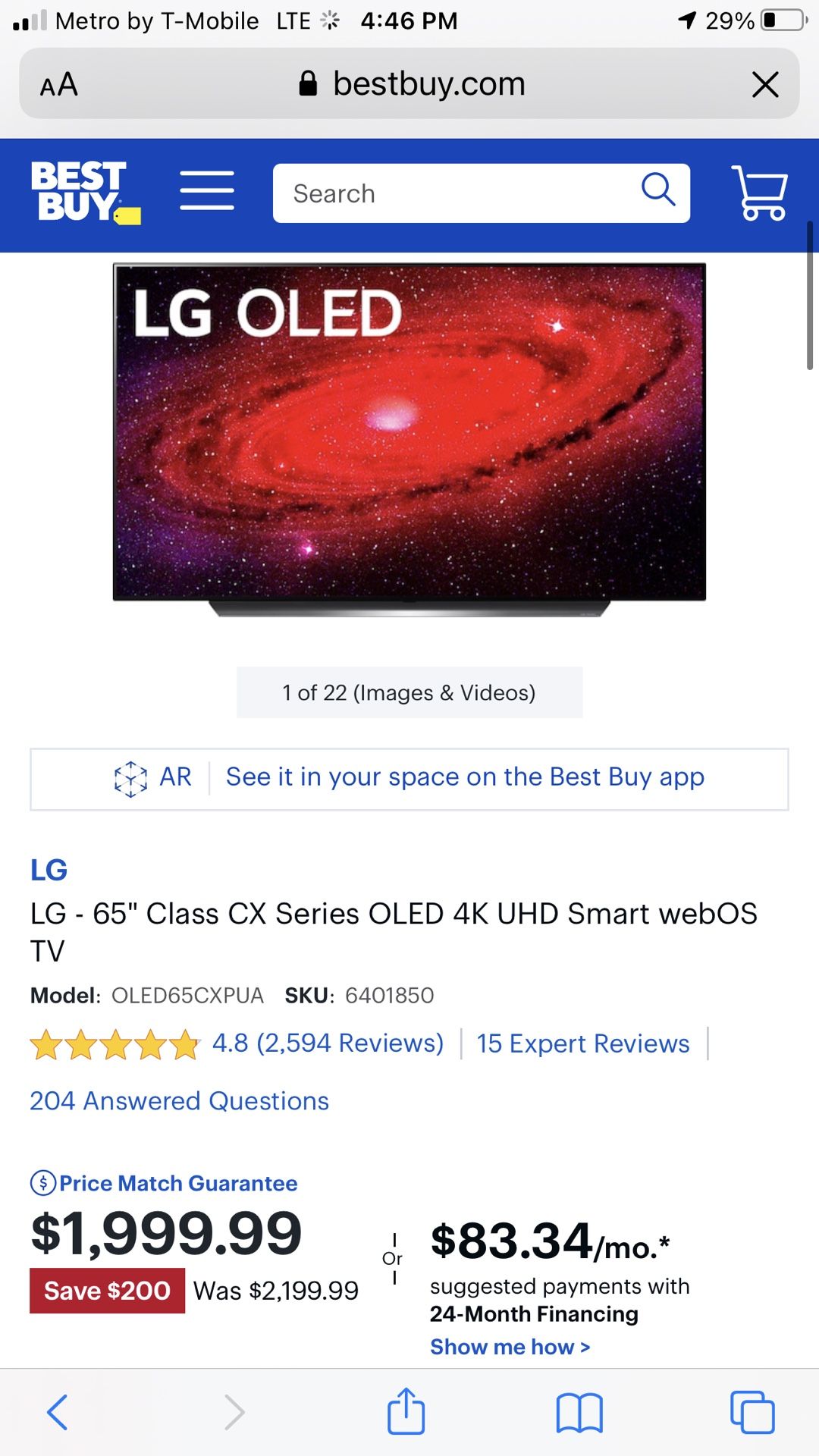 LG CX 65 inch Class 4K Smart OLED TV w/ AI ThinQ.!(64.5'' Diag) (OLED65CXPUA) | LG USA