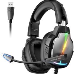 PC Gaming Headset with Microphone & Led Light,Stereo Bass Surround & Soft Memory Earmuffs